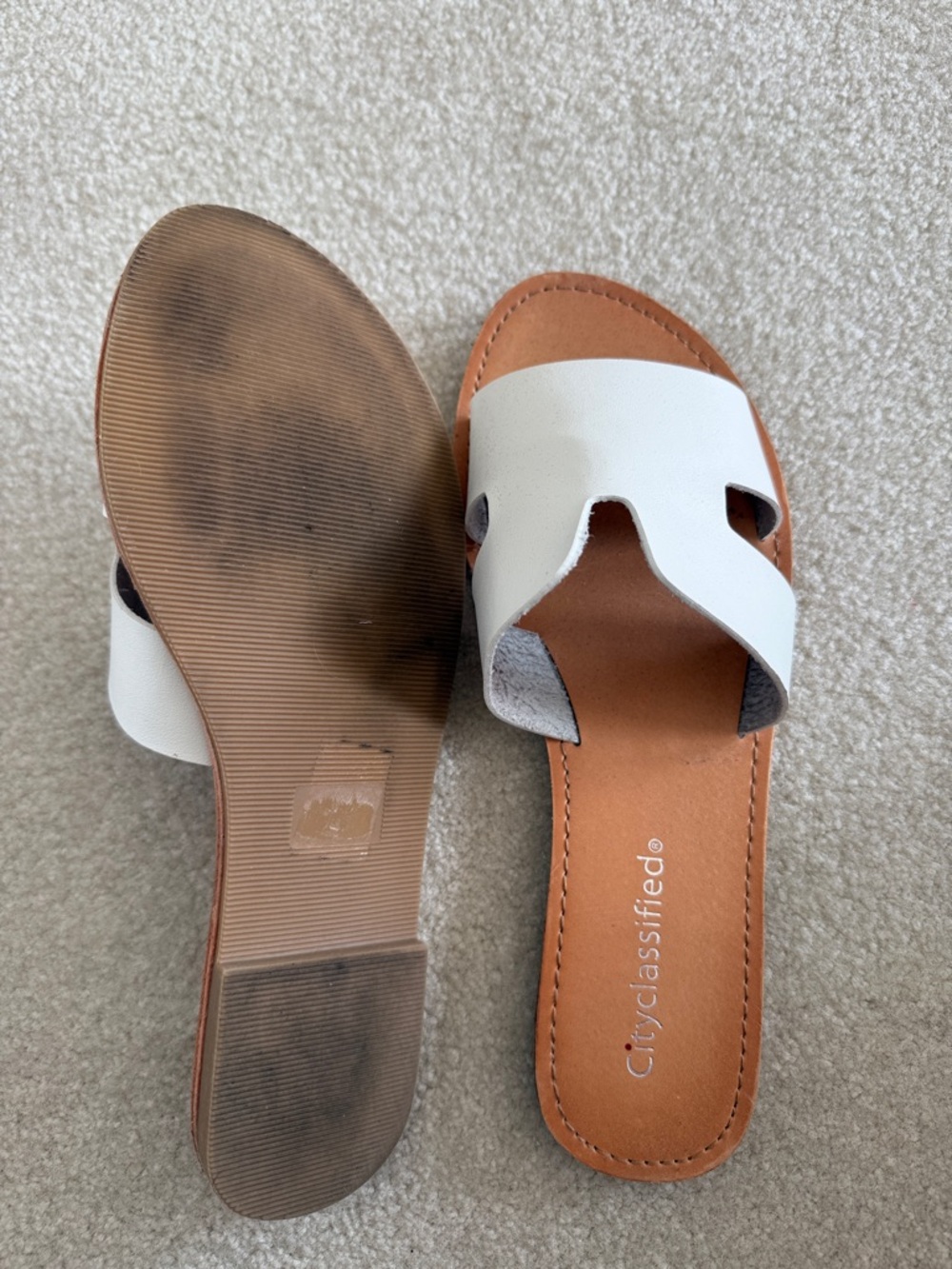 Cityclassified White and Tan Slide Sandals for Women - Casual Slip-On